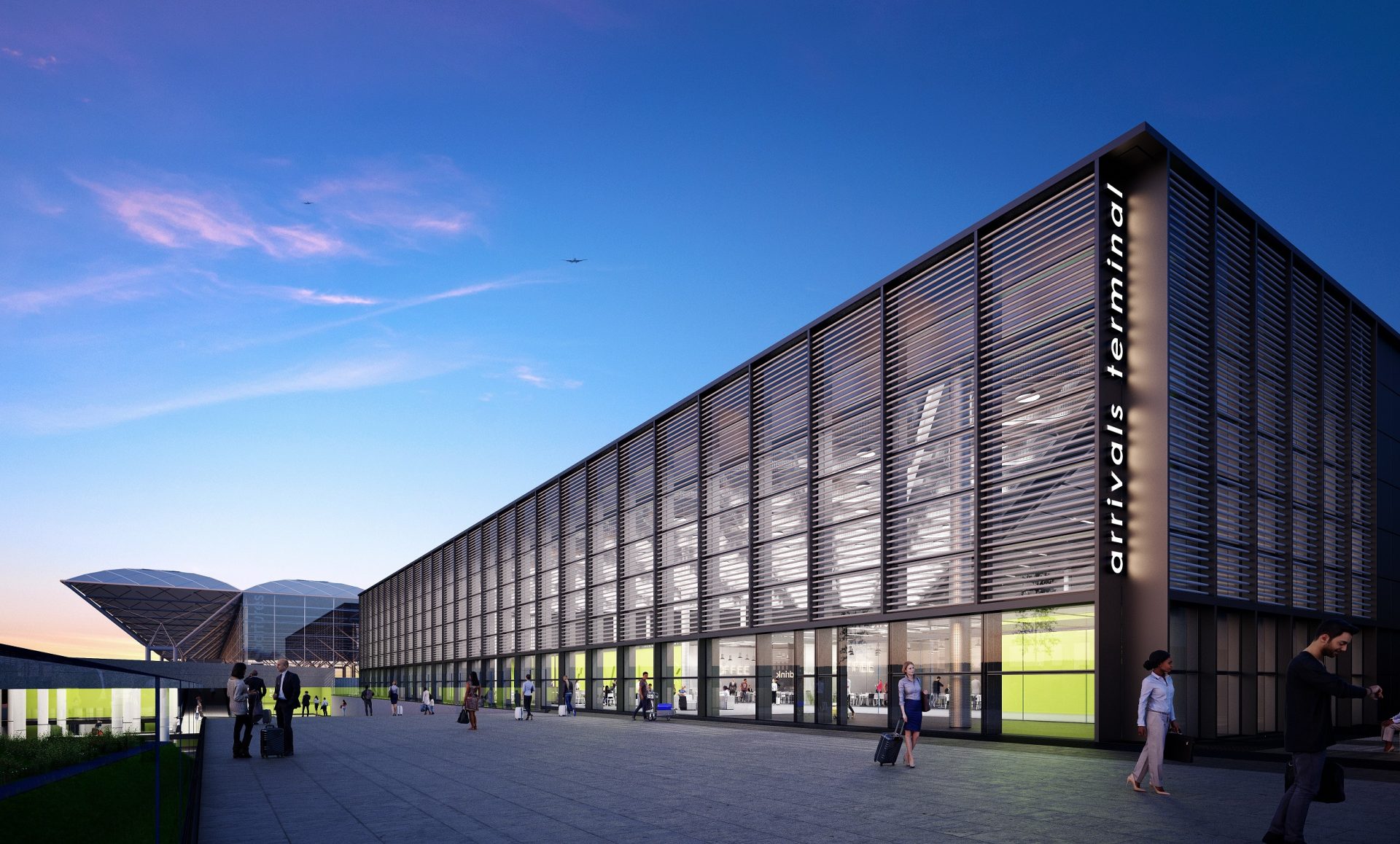 London Stansted Awards Contract For 150m Arrivals Terminal   PR01 2 CGI Image Terminal At Dusk 1920x1158 