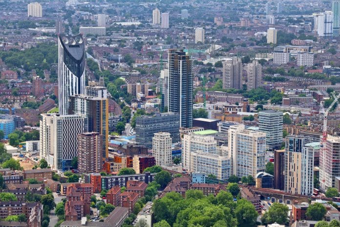 London, UK - aerial view of Elephant And Castle area in Southwark.