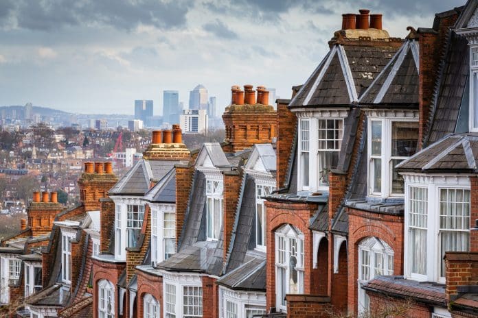 The red brick Victorian row houses of Muswell Hill with panoramic views across to the skyscrapers and financial district of the city of London.