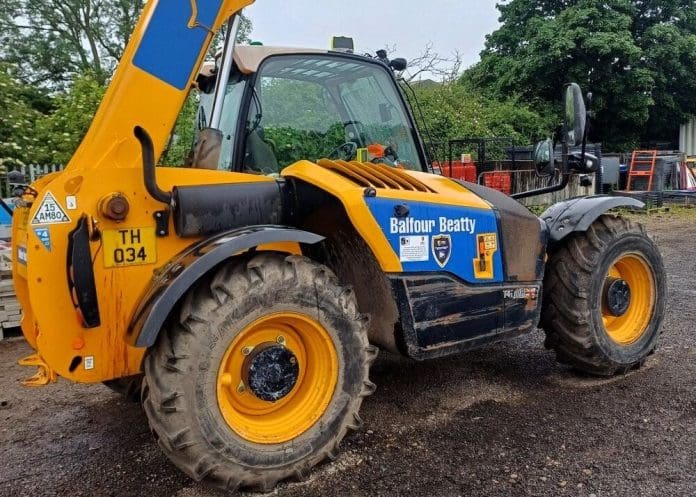 Telehandler outfitted with Balfour Beatty human recognition technology