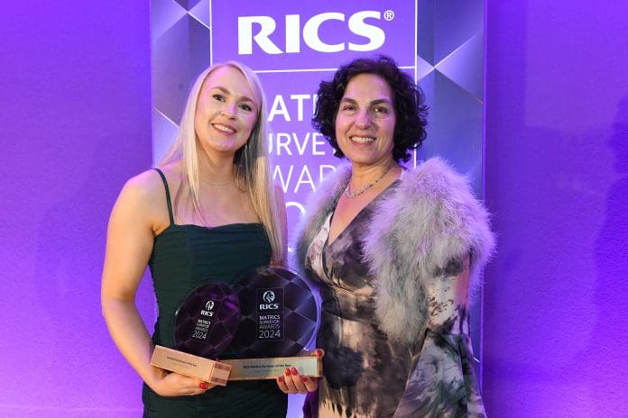 Surveyor of the Year Lauren Lemcke (left) and RICS president Tina Paillet (right)