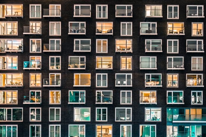 The light in an apartment at night, Canary Wharf, London