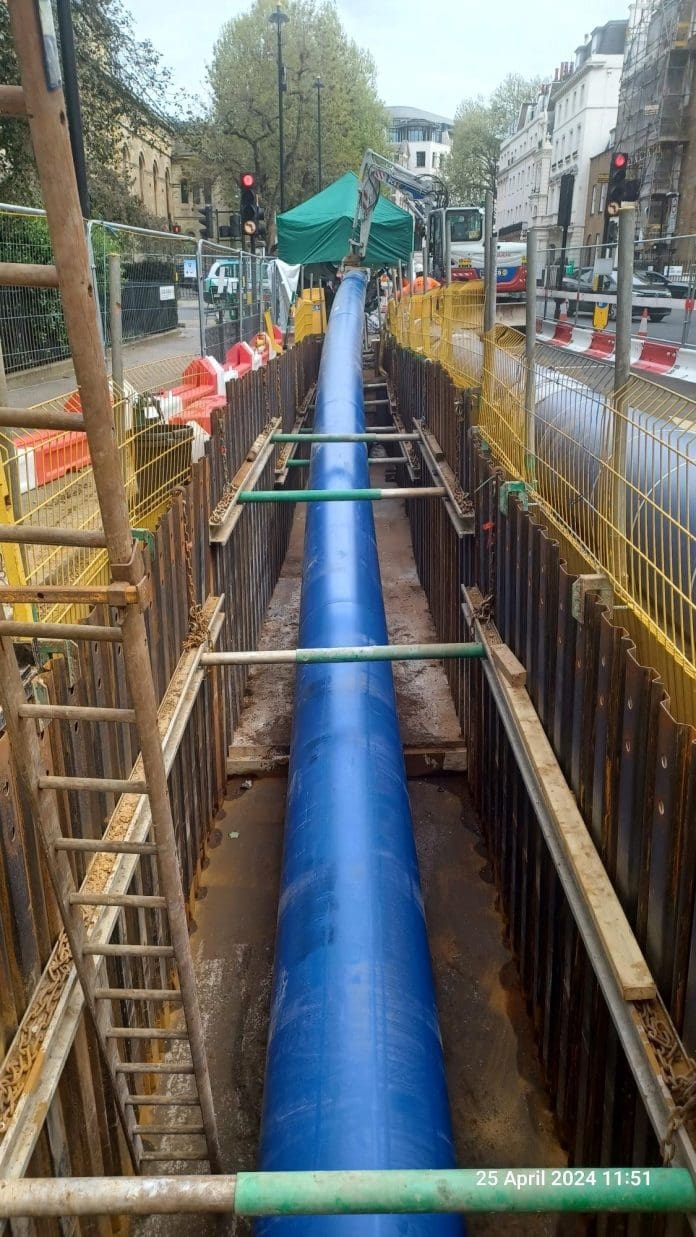 Sliplining on the Victoria Station water network Trunk Main Replacement in progress at Eaton Square, London