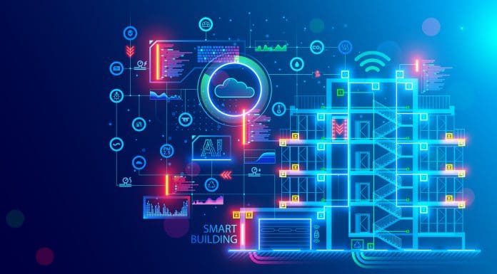 Building design concept. Engineering of autonomous system of smart building. Drafting of communications of house. Project development of apartment house. Architectural drawing, blueprint of facade.