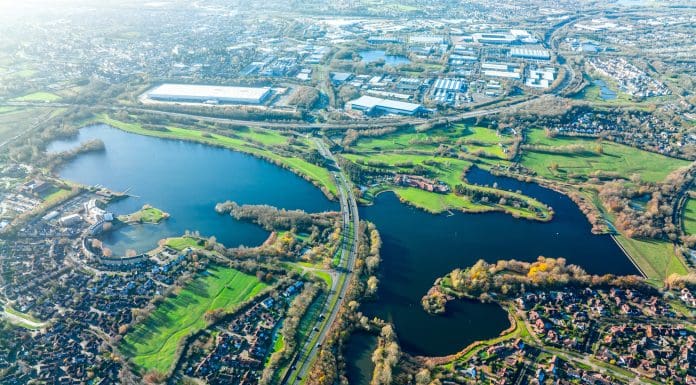 Aerial view of Milton Keynes, one of the old Labour government's new towns and the kind of areas that will be created by the new towns plan