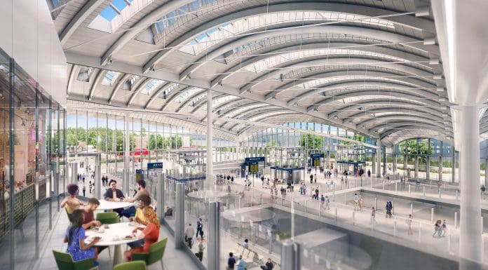 Render of the inside of Old Oak Common station