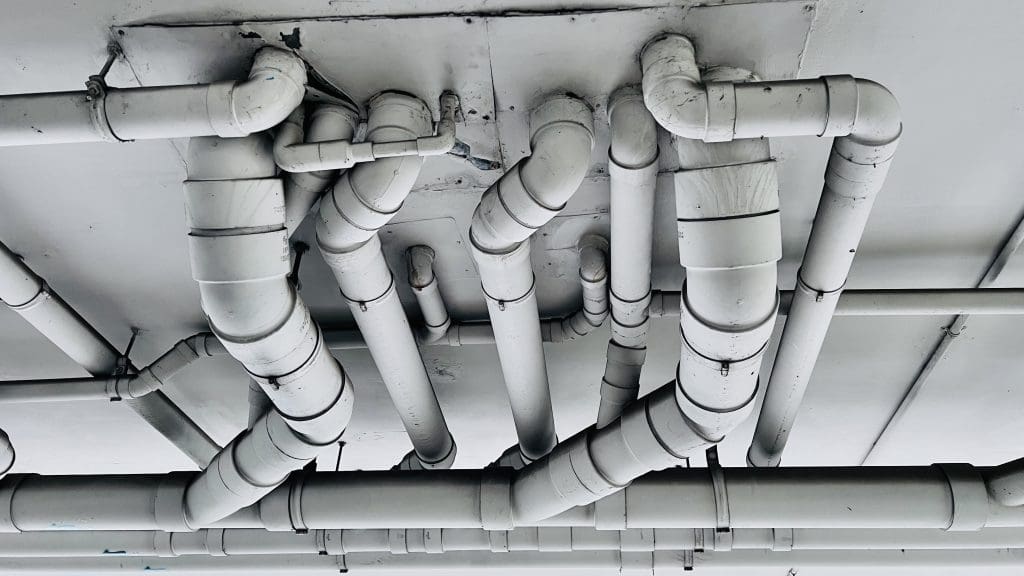 Plastic piping under the ceiling