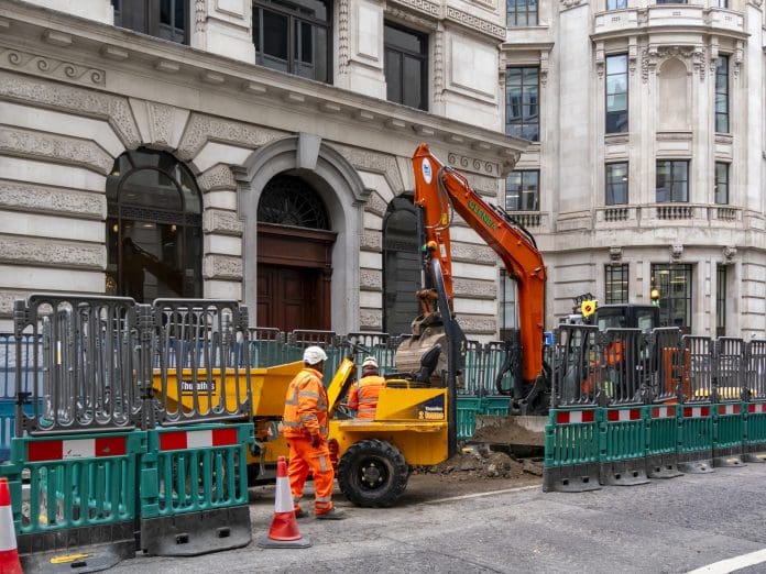 Roadworks in King William Street in the City of London, representing the second reading of the Planning and Infrastructure Bill